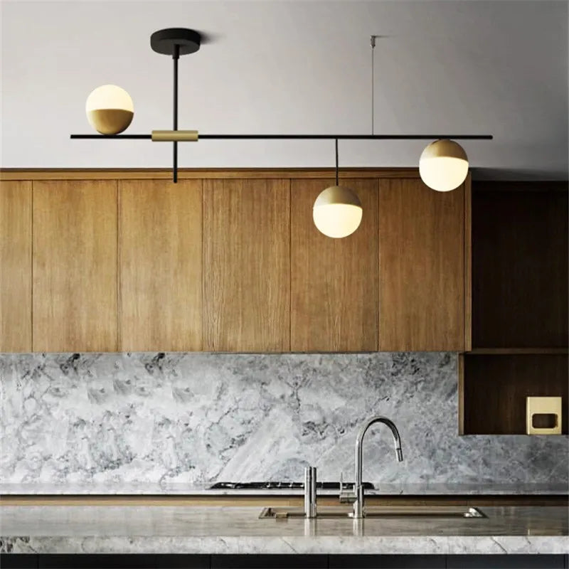 Afralia™ Glass Ball Linear Chandelier: Postmodern Style Kitchen & Hotel Art Light