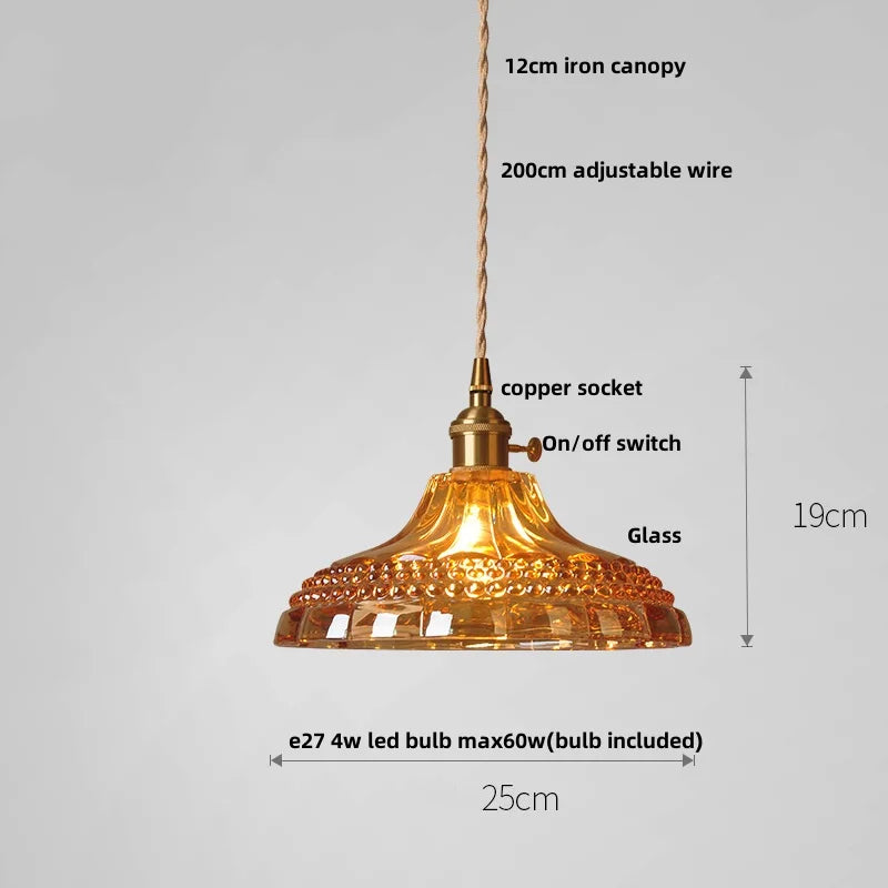 Afralia™ Amber Flower Glass LED Pendant Light - Modern Nordic Copper Switch Hang Lamp