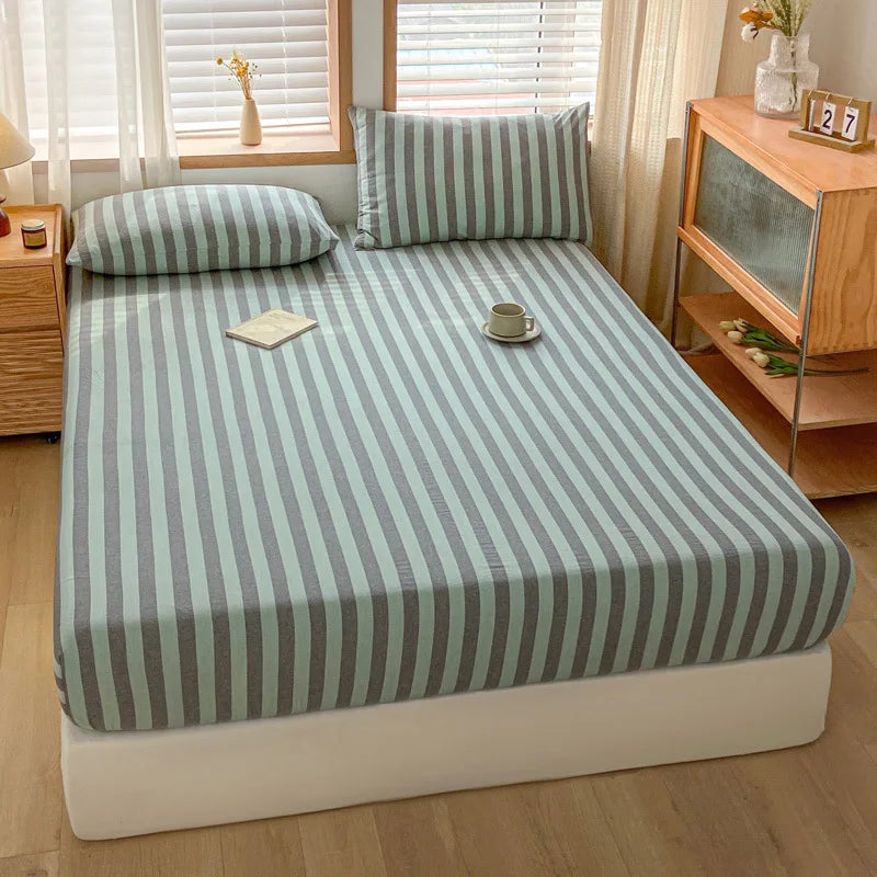 Afralia™ Cotton Stripe Fitted Sheet- Single Cozy Mattress Cover with Elastic Band