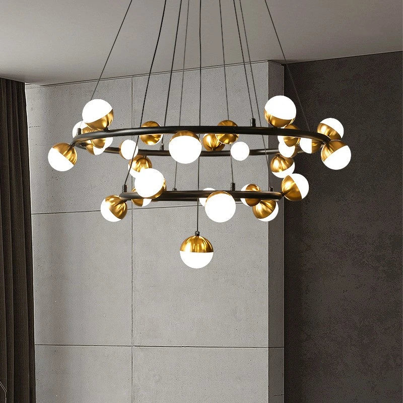 Afralia™ Gold Balls LED Chandelier: Art Deco Round Lighting with Acrylic Balls for Home Décor