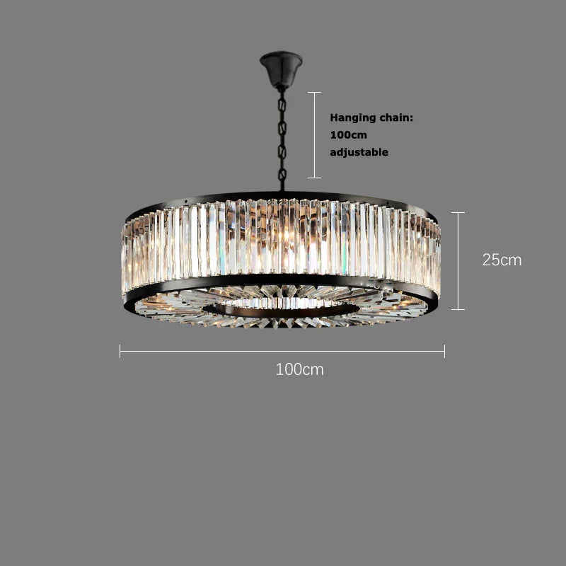 Afralia™ Black Crystal Round LED Chandelier Hanging Lamp for Living Room