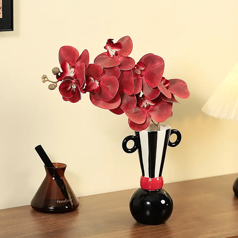 Afralia™ Geometric Stripes Ceramic Vase Black & White Home Decor