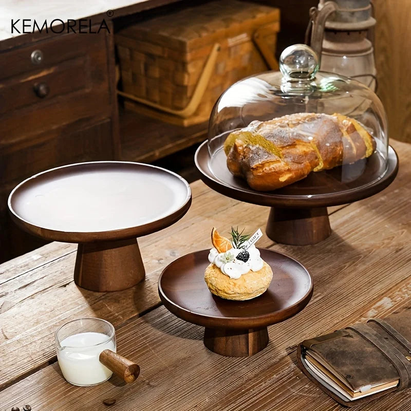 Afralia™ Japanese Wooden Cake Tray with Glass Lid | Kitchen Food Storage Box