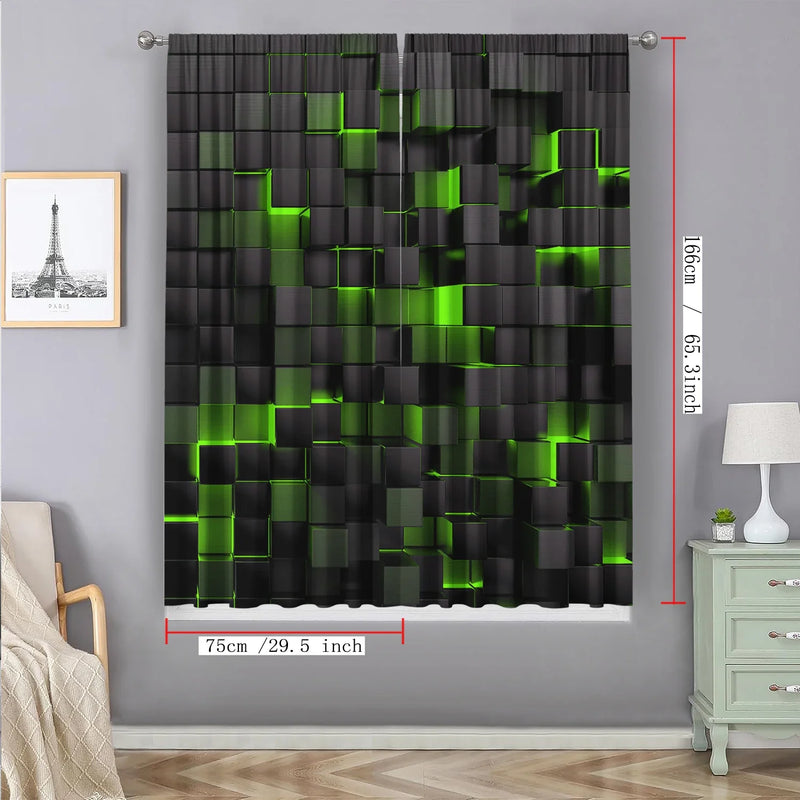 Afralia™ Translucent Grid Rod Pocket Curtains: Mysterious Home Decor for Kitchen, Coffee Shop & Living Room