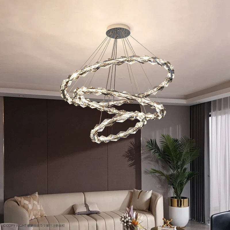 Afralia™ Crystal Chandelier: Modern Luxury Duplex Staircase Ring Lamp