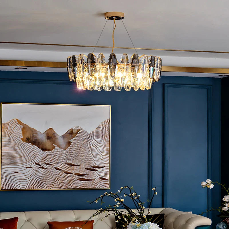 Afralia™ Gold Leaf Crystal Chandelier: Modern LED Dining Room Ceiling Light