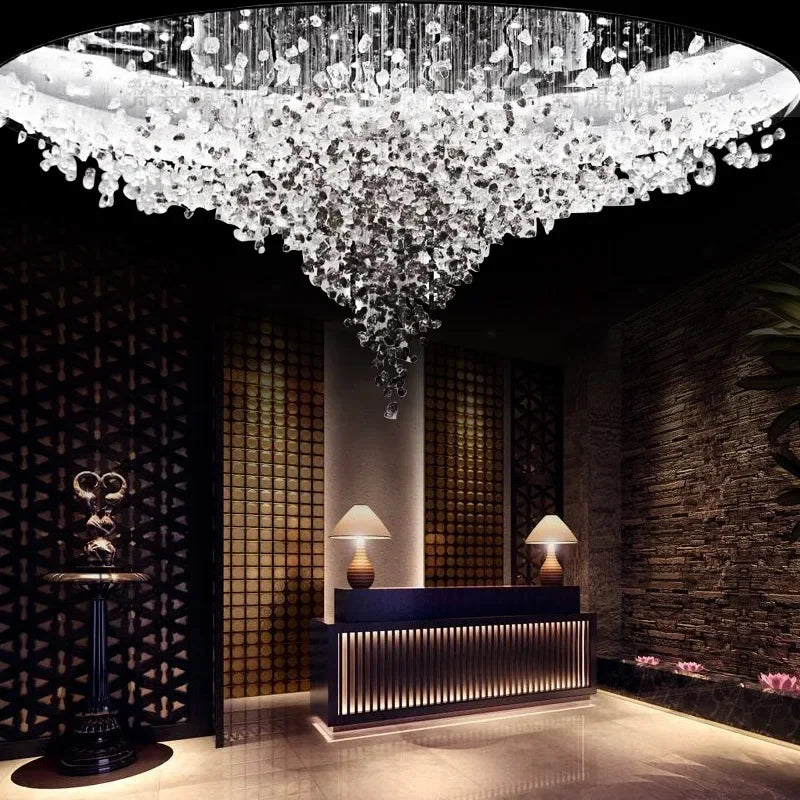 Afralia™ Stone Crystal LED Chandelier: Luxury Staircase Living Room Light Fixture.