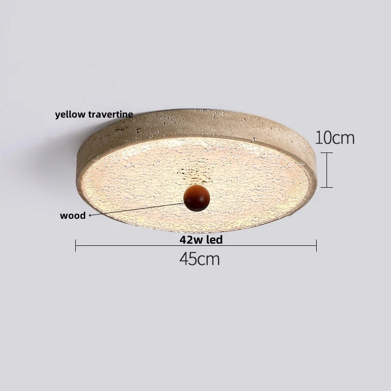 Afralia™ Yellow Travertine Stone LED Ceiling Lamp with Wood Canopy