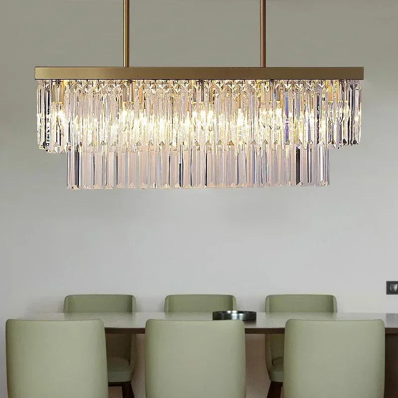 Afralia™ Nordic Crystal Kitchen Island Chandelier - Luxury Rectangle Pendant Light