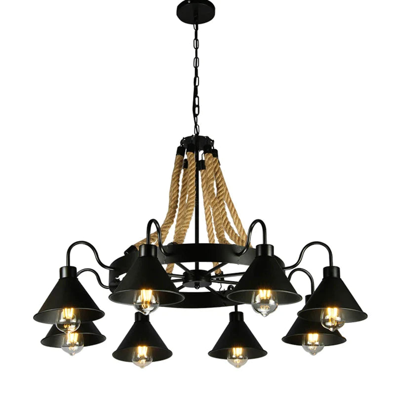 Afralia™ Industrial Hemp Rope Pendant Light with Iron Lampshade