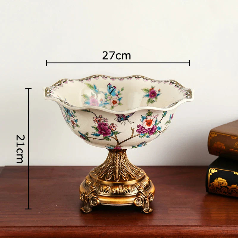 Afralia™ Floral Pattern High-Footed Fruit Bowl Tray - Living Room Coffee Table Decor