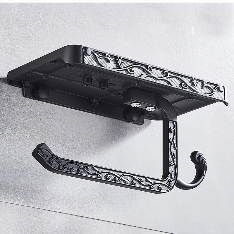 Afralia™ Aluminum Toilet Paper Holder with Phone Rack and Hook