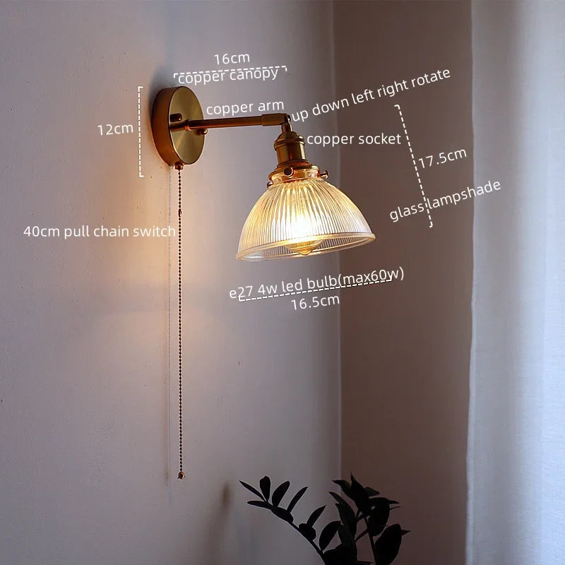 Afralia™ Nordic Wall Light Fixture with Pull Chain Switch, LED Bedside Lamp