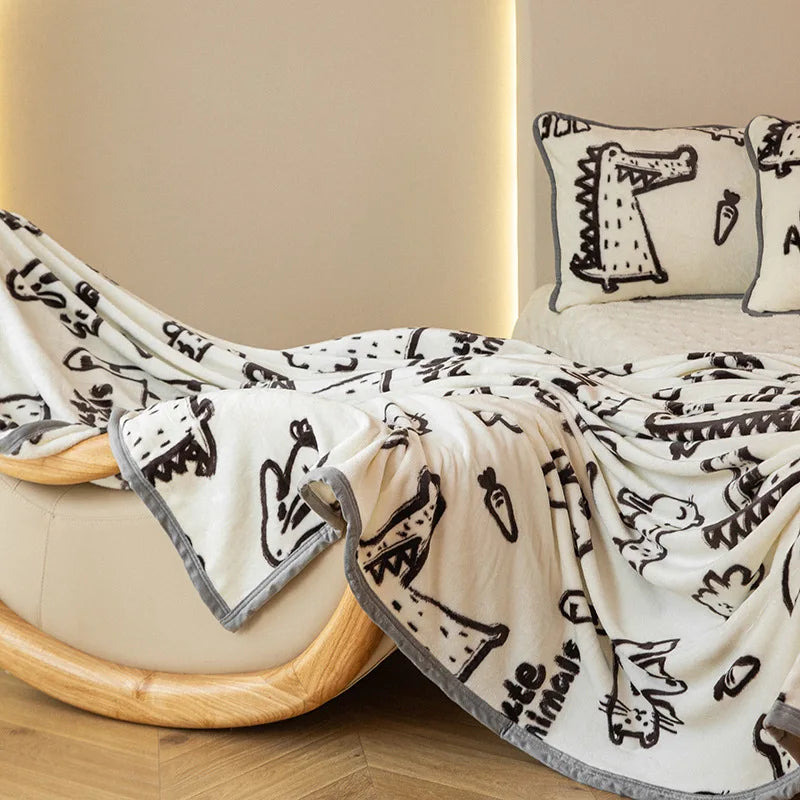 Afralia™ Milk Velvet Cartoon Printed Blanket: Multi Functional Skin-Friendly Winter Warm Bed Sheet