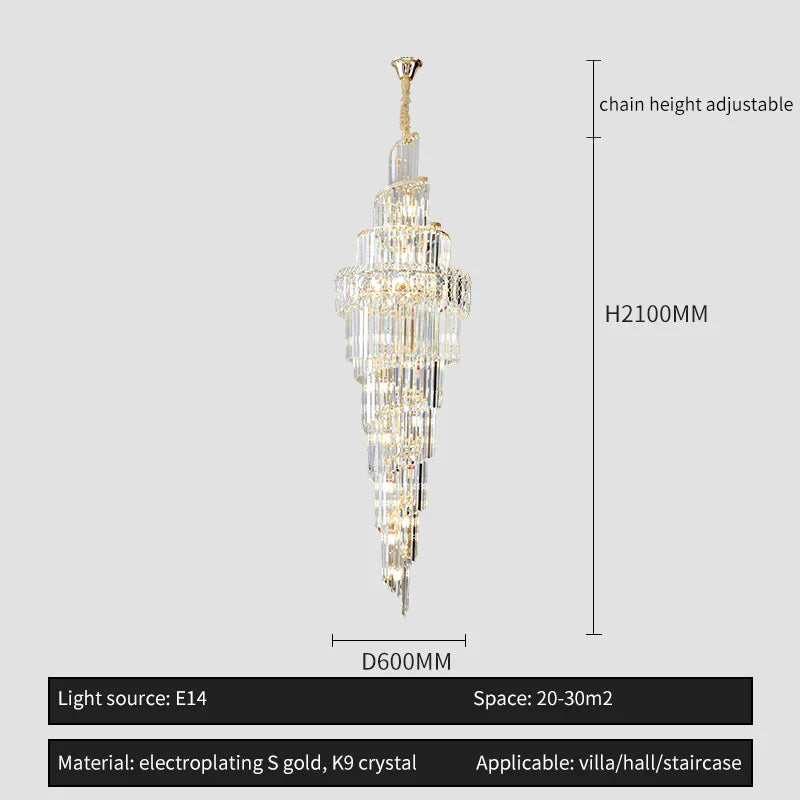 Afralia™ Spiral Staircase Chandelier: Luxury Postmodern Loft Light for Hotel, Villa, KTV