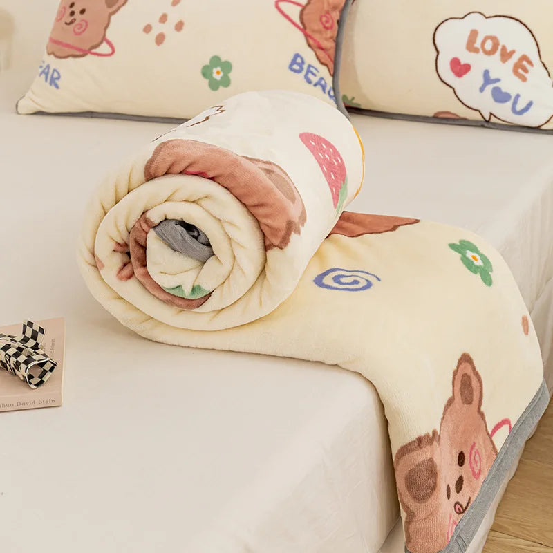 Afralia™ Milk Velvet Cartoon Printed Blanket: Multi Functional Skin-Friendly Winter Warm Bed Sheet