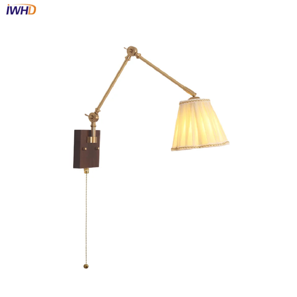 Afralia™ Wood LED Wall Sconce Pull Chain Switch Rotatable 2 Arms Stair Light