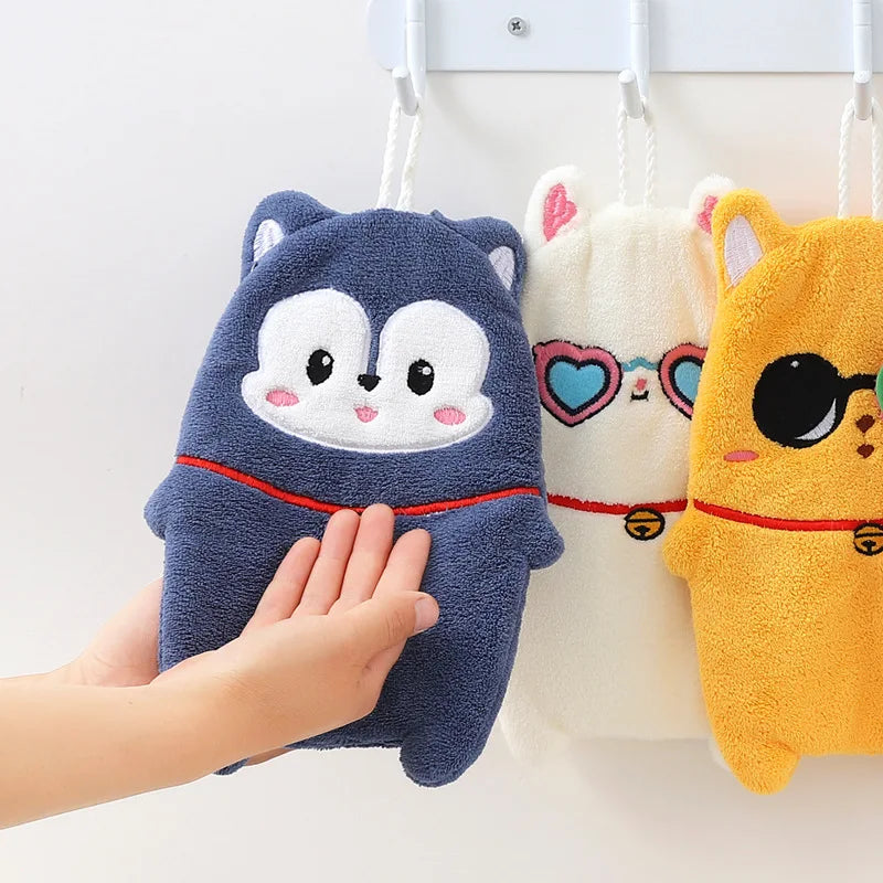 Afralia™ Cute Cartoon Animal Hand Towel Double Layer Thickened Towel for Kids Home Kitchen