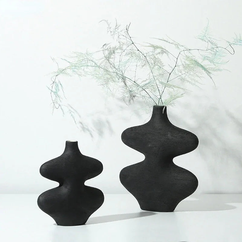 Afralia™ Geometric Ceramic Vase Set Black White Crafts Home Decor Flower Arrangement