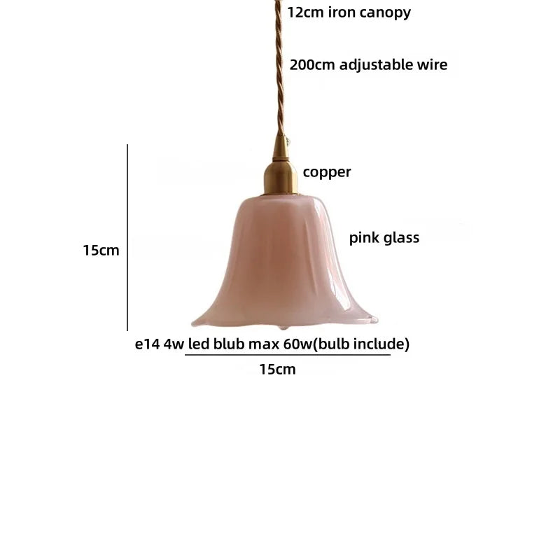 Afralia™ Pink Flower Glass LED Pendant Light Fixture, Modern Nordic Decor