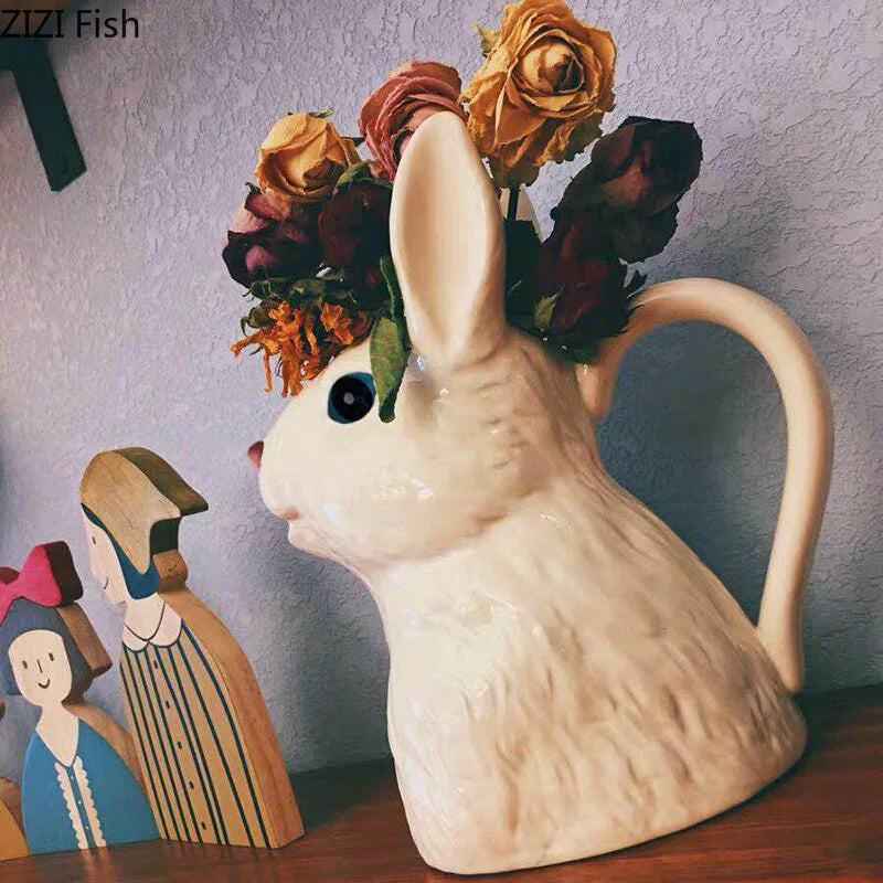 Afralia™ Rabbit Ceramic Vase for Desk Decor and Floral Arrangements