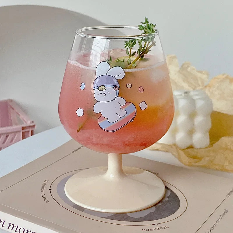 Afralia™ Kawaii Rabbit Glass Goblet: Cute Juice Cup for Girls