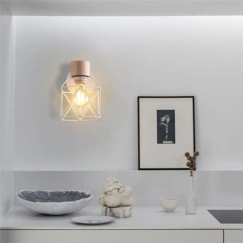 Afralia™ Iron White Cage Wall Lamp for Modern Indoor Lighting