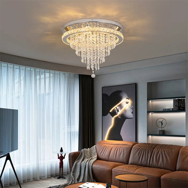Afralia™ Crystal LED Ceiling Chandelier: Remote Dimming Round Lamp for Luxury Home Decor