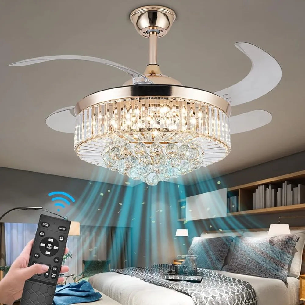 Afralia™ Crystal Ceiling Fan with Remote Control and Retractable Blades