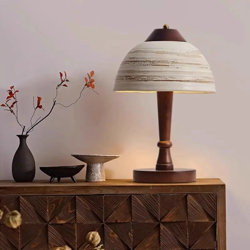 Afralia™ Retro Solid Wood Personality Ceramic Desk Lamp Medieval Antique Bed Headlamp