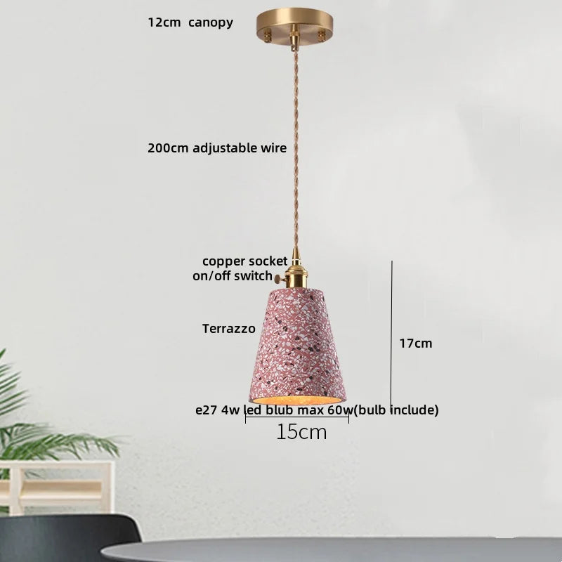 Afralia Terrazzo Stone LED Pendant Lamp for Industrial Loft, Bar, Coffee, Living Room.