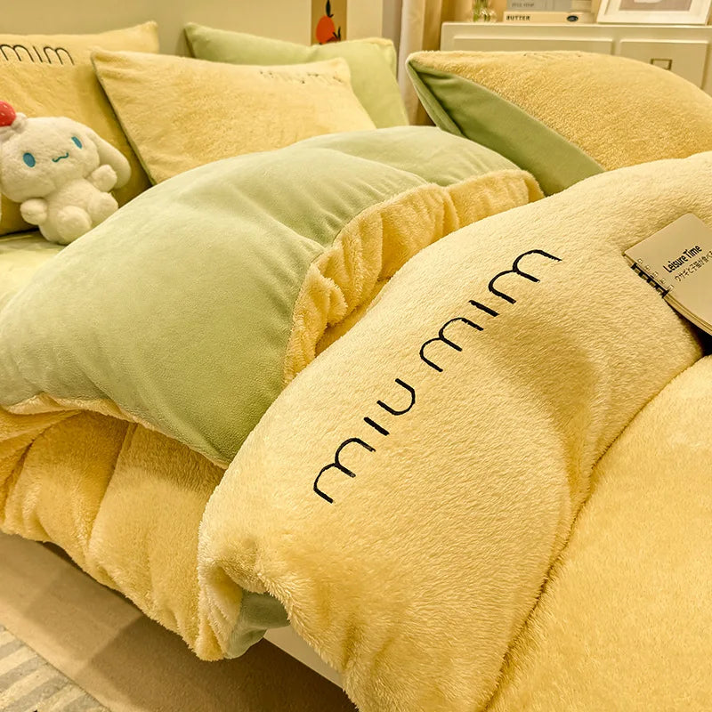 Afralia™ Snowflake Embroidery Single Quilt Cover | Thick & Warm | Solid Color | Autumn/Winter Bedding