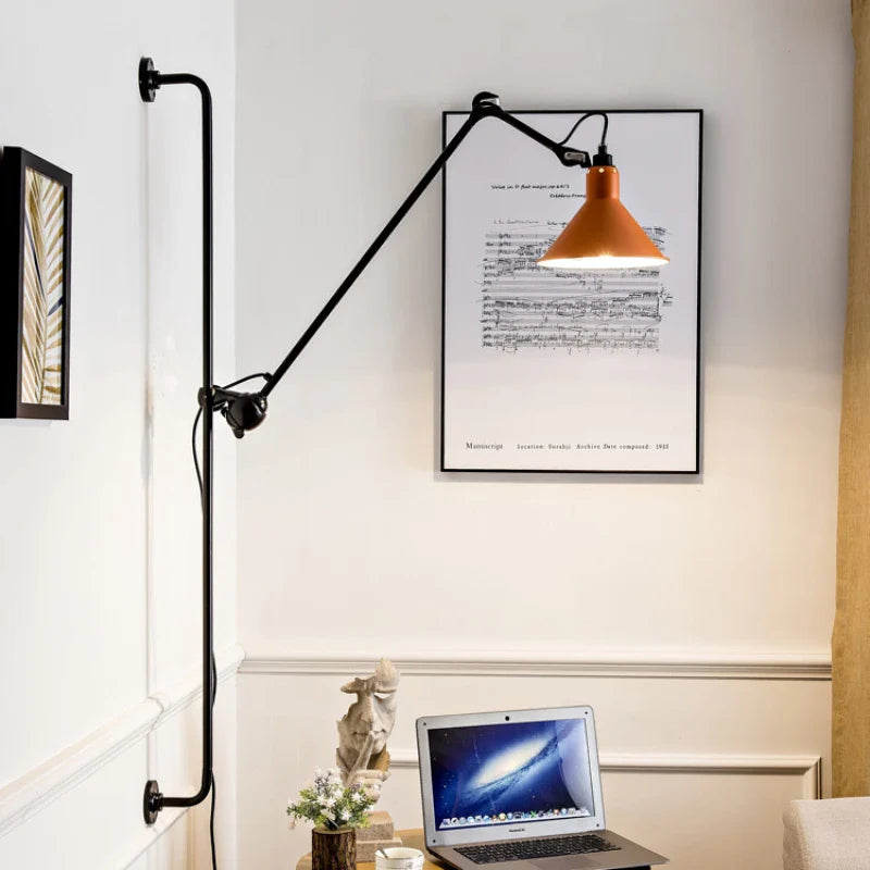 Afralia™ Metal Long Arm Rocker Wall Lamp for Living Room Bedroom LED Reading Lights