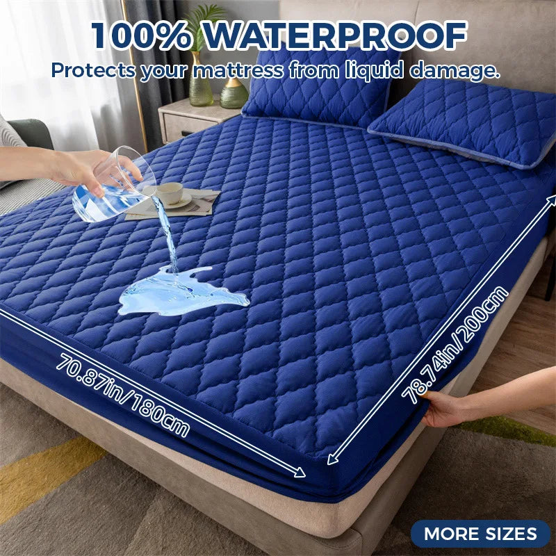 Afralia™ Geometric Quilted Fitted Sheet- Solid Color Mattress Cover-Queen King