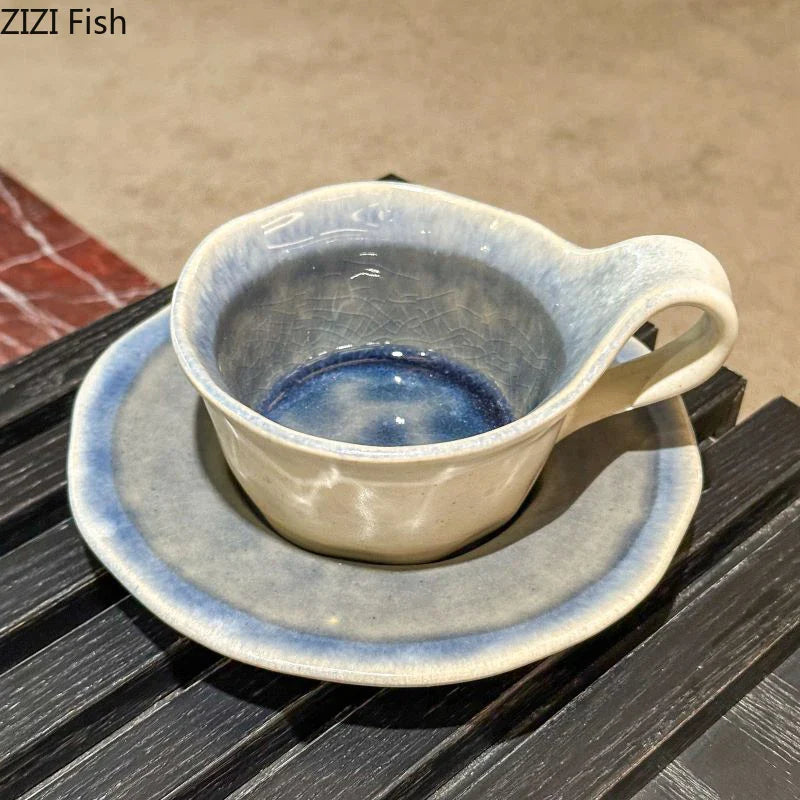 Afralia™ Kiln Porcelain Cup & Saucer: Creative Retro Coffee Mug Set