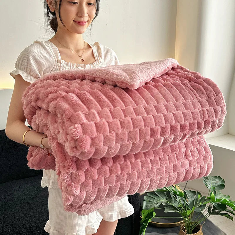 Afralia™ Double-Layer Lamb Plush Throw Blanket for Home and Travel