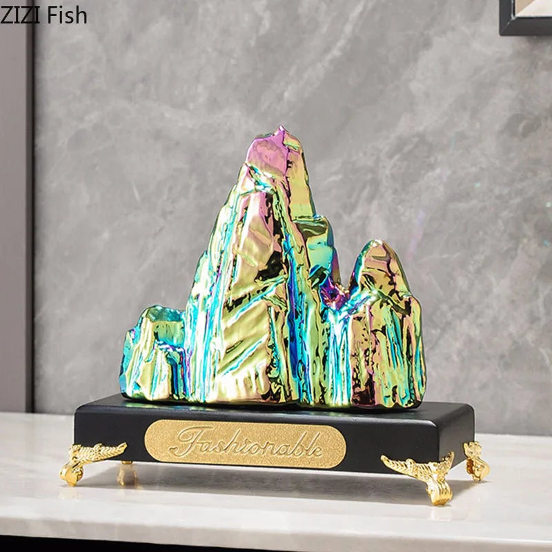 Afralia™ Ceramic Mountain Sculpture Decor - Golden/Silver Landscape Ornament