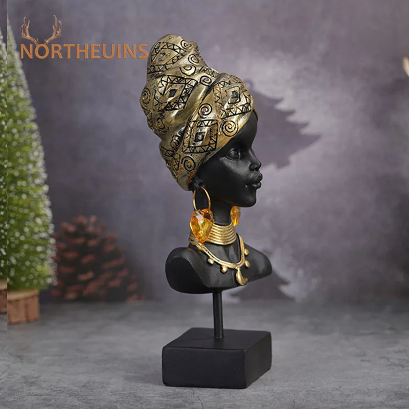 Afralia™ Retro African Black Woman Bust Figurines for Home Decor