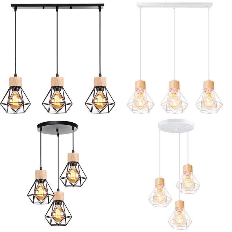 Afralia™ Modern 3-Heads Chandelier with Wooden Lampshade for Kitchen Island & Bedroom