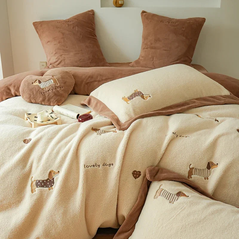 Afralia™ Embroidered Imitation Cashmere Bedding Set for Queen Bed Warm Winter Cozy Set