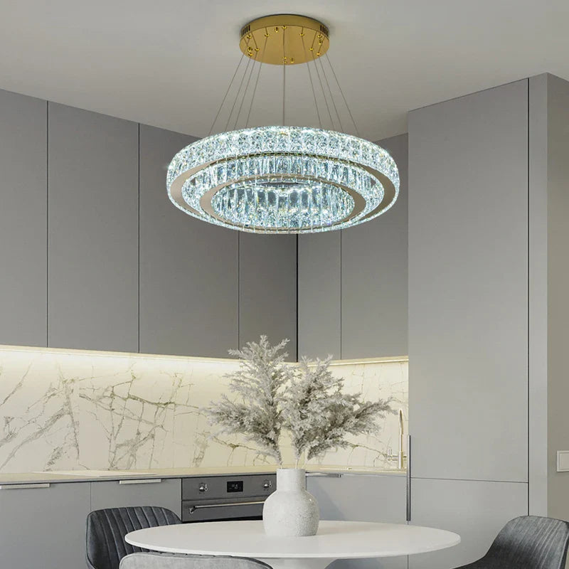 Afralia™ Crystal Luxury Ring Chandelier LED Ceiling Pendant Light Fixture