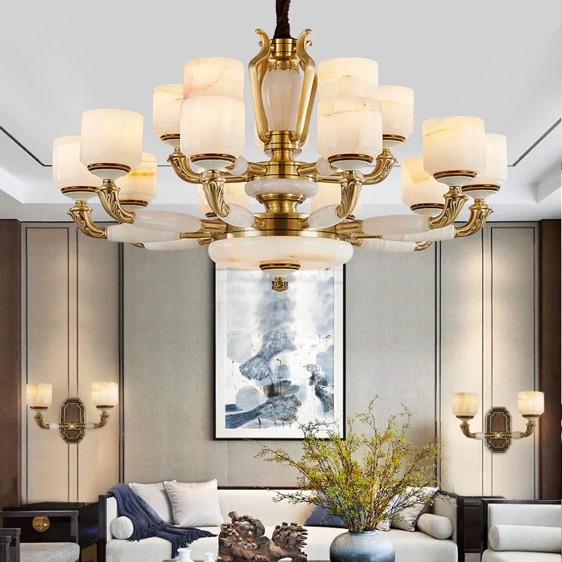 Afralia™ Zinc Alloy European Chandelier with Natural Jade Accent for Villa Living Room