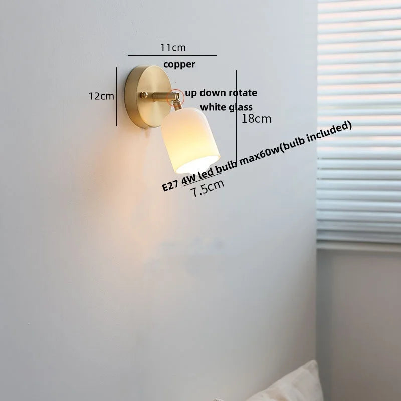Afralia™ Walnut Wood LED Wall Lights Bedroom Copper Rotate Glass Pull Chain Switch