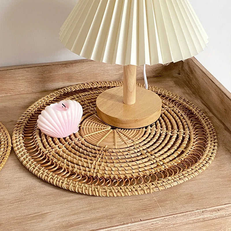 Afralia™ Hand-Woven Rattan Round Wall Hanging Storage Tray Room Decoration