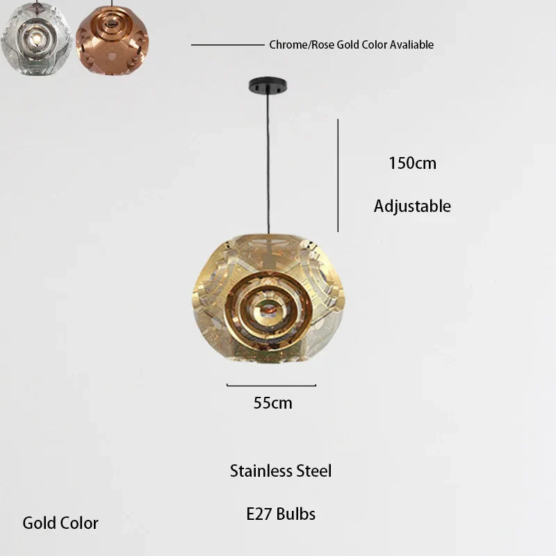 Afralia™ Luxury LED Pendant Lighting Gold Chrome Round Lamps for Living Room