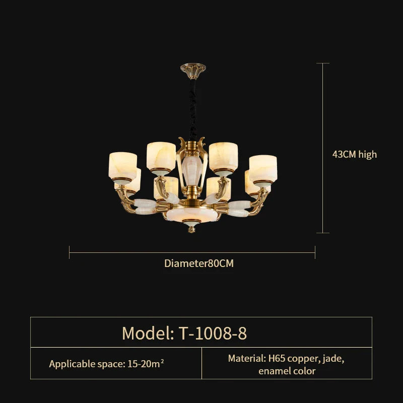 Afralia™ Zinc Alloy European Chandelier with Natural Jade Accent for Villa Living Room