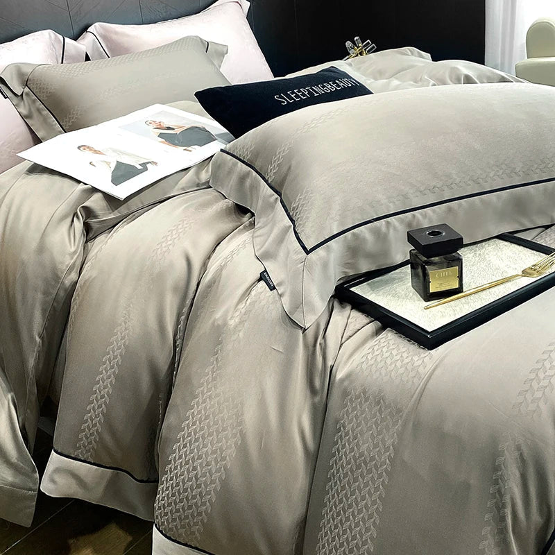 Afralia™ Soft Jacquard Lyocell Bedding Set, 800TC, Silky & Breathable, Natural, Skin Friendly