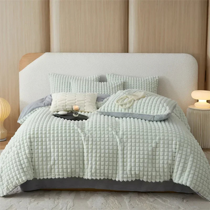 Afralia™ Faux Fur Bedding Set: Double Queen King Size Duvet Cover Sheet Pillowcase
