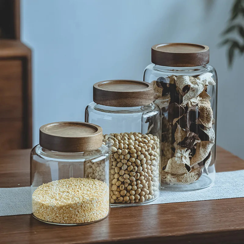 Afralia™ Glass Mason Storage Tank with Bamboo Cover: Organize Spices & Condiments