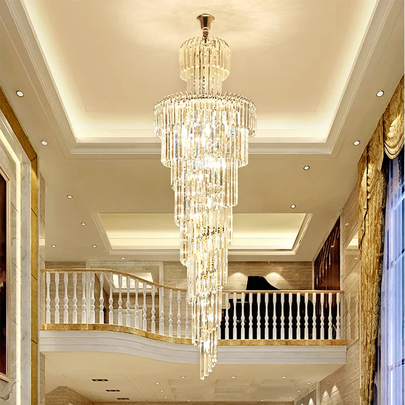 Afralia™ Gold Crystal Duplex Building LED Chandeliers - Luxury Staircase Decoration